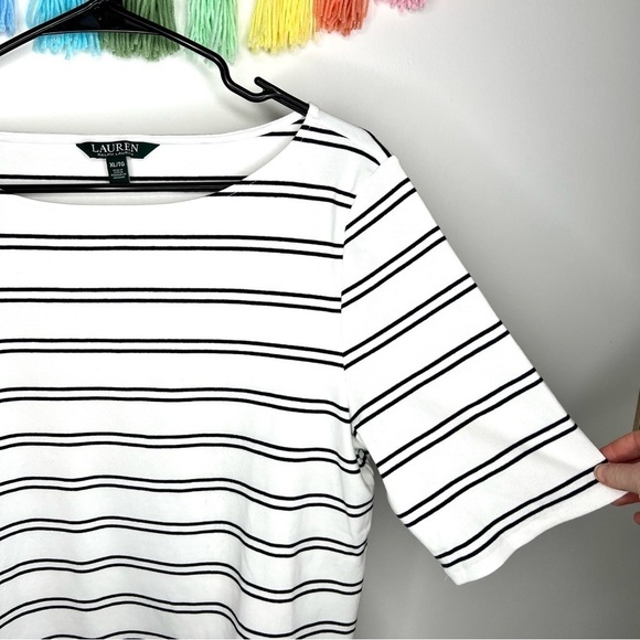 Lauren Ralph Lauren Boatneck Short Sleeve Stripe Cotton T-Shirt Size Extra Large - Picture 5 of 15